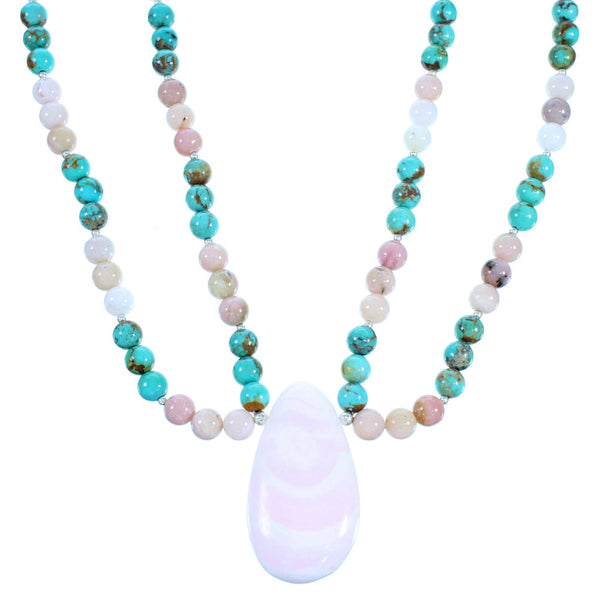Multicolor Sterling Silver 2-Strand Bib Bead Necklace RX114233